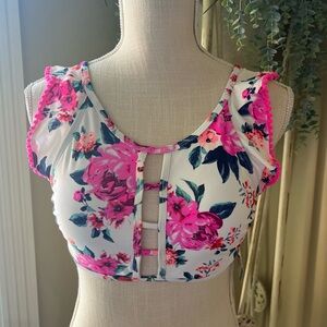 Women’s Arizona Swim Top Pink Floral Print Size Small New Boho Tropical Padded
